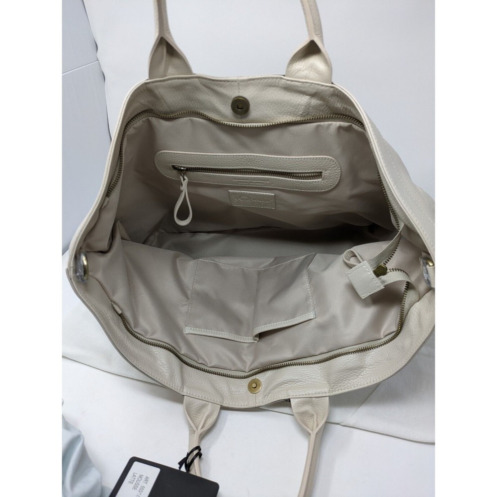 IO Pelle Leather 3D Skull Weekender Tote Bag Italy Ivory Mousse Latte NWT - Picture 6 of 11